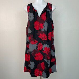 Kensie Shift‎ Dress Medium Black Red Floral Tie-Neck Sleeveless Women's